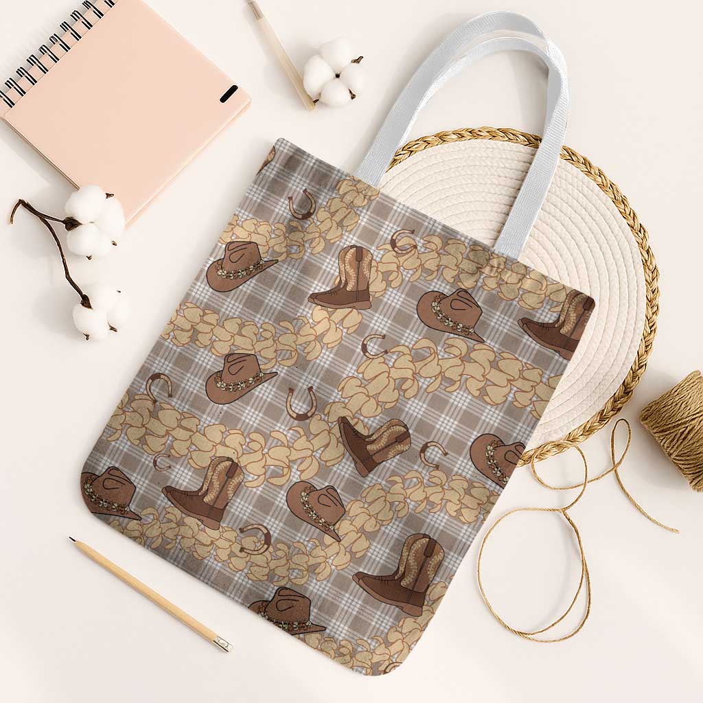 Khaki Palaka Hawaii Cowboy Tote Bag Puakenikeni Lei Paniolo Papale Seamless Vibes LT14 White Strap One Size Khaki - Polynesian Pride