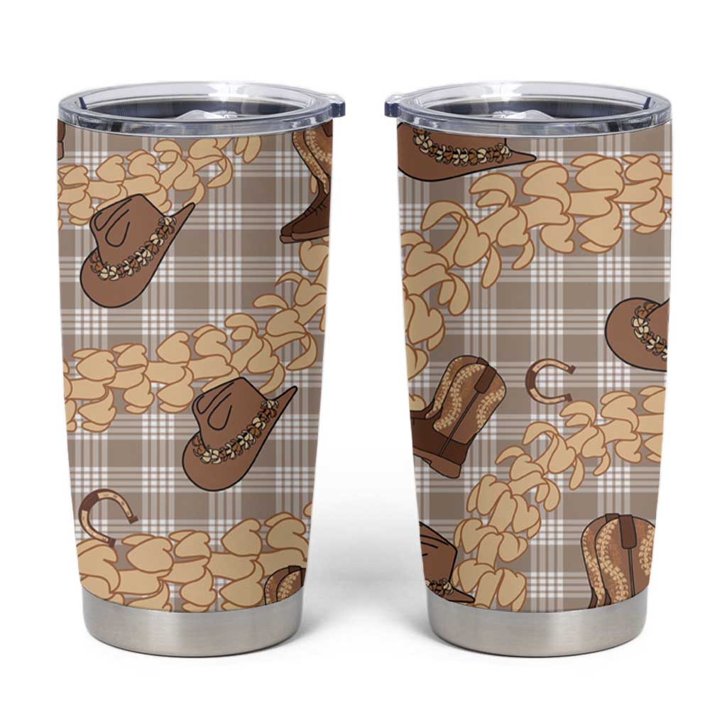 Khaki Palaka Hawaii Cowboy Tumbler Cup Puakenikeni Lei Paniolo Papale Seamless Vibes - Polynesian Pride