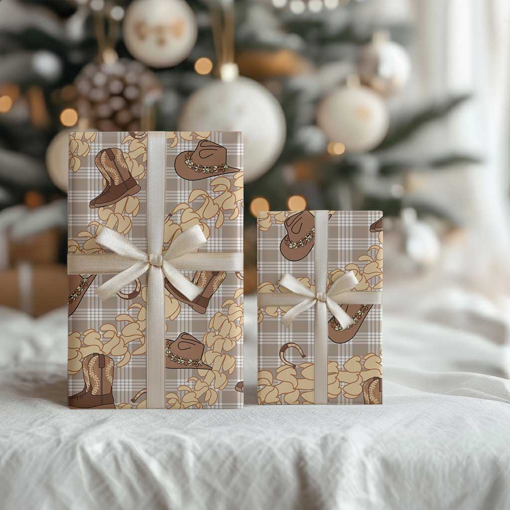 Khaki Palaka Hawaii Cowboy Wrapping Paper Puakenikeni Lei Paniolo Papale Seamless Vibes - Polynesian Pride