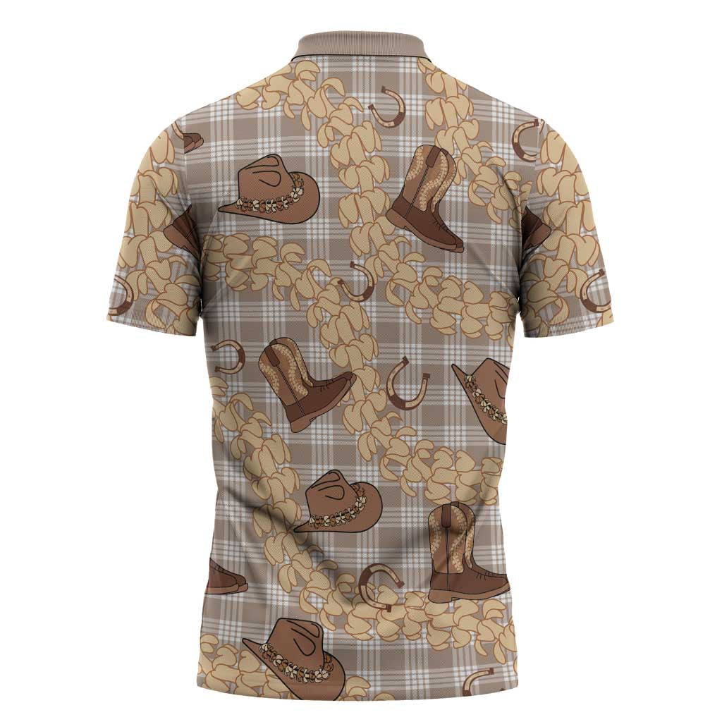 Khaki Palaka Hawaii Cowboy Zipper Polo Shirt Puakenikeni Lei Paniolo Papale Seamless Vibes - Polynesian Pride