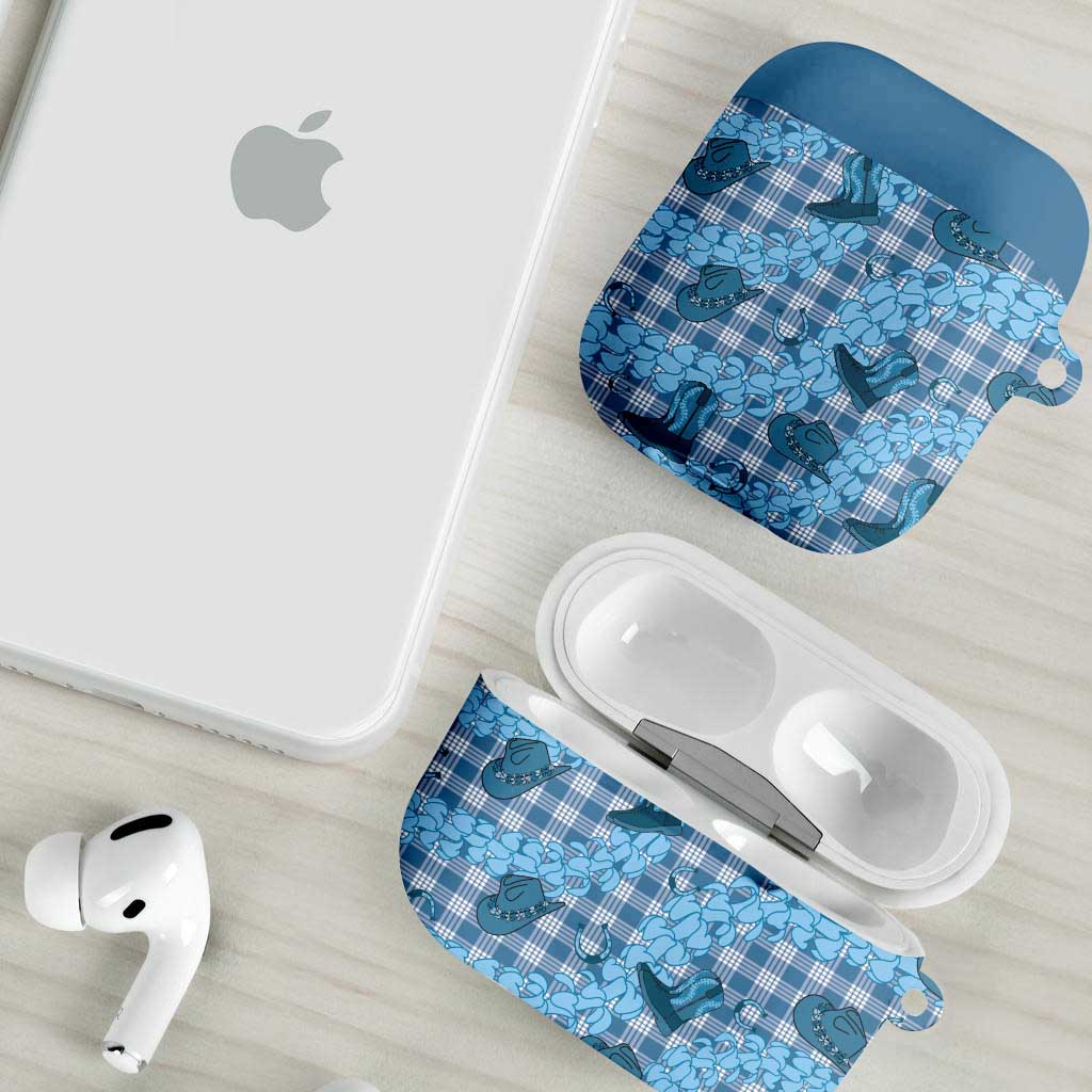 Cyan Palaka Hawaii Cowboy AirPods Case Puakenikeni Lei Paniolo Papale Seamless Vibes - Polynesian Pride