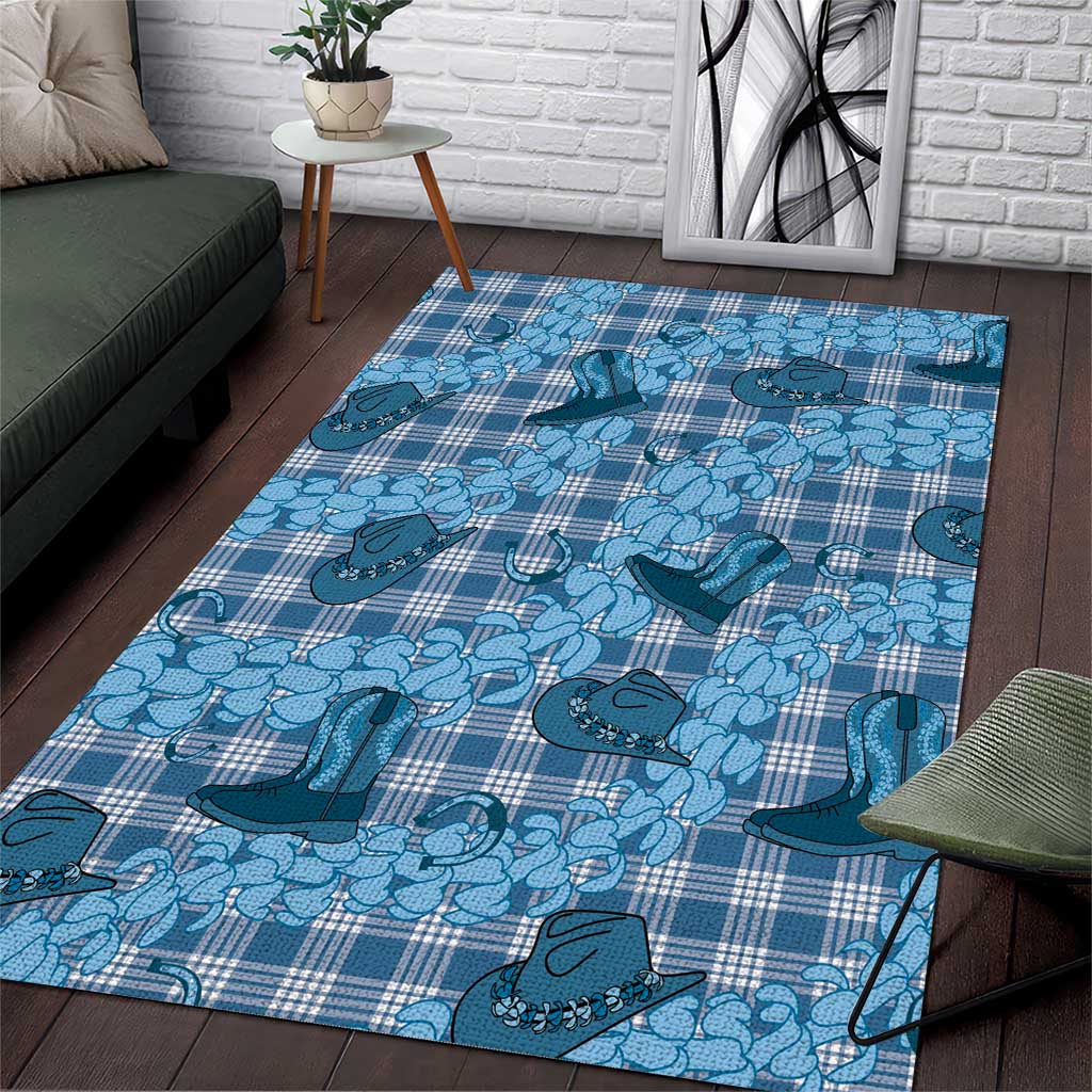Cyan Palaka Hawaii Cowboy Area Rug Puakenikeni Lei Paniolo Papale Seamless Vibes - Polynesian Pride