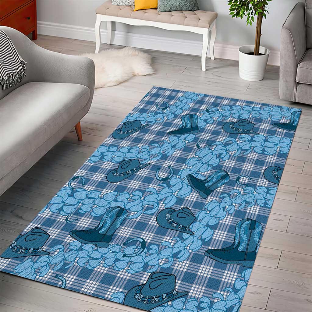 Cyan Palaka Hawaii Cowboy Area Rug Puakenikeni Lei Paniolo Papale Seamless Vibes - Polynesian Pride