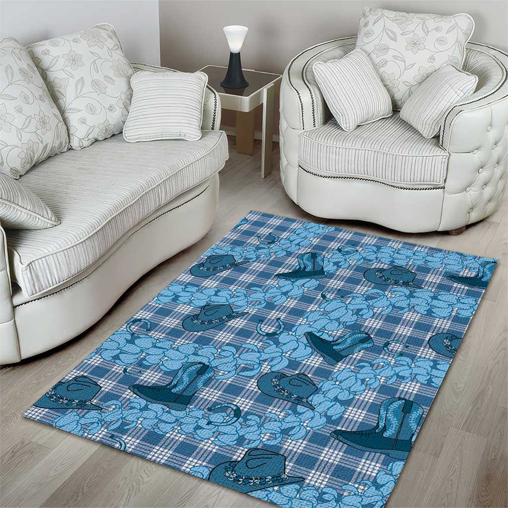 Cyan Palaka Hawaii Cowboy Area Rug Puakenikeni Lei Paniolo Papale Seamless Vibes - Polynesian Pride
