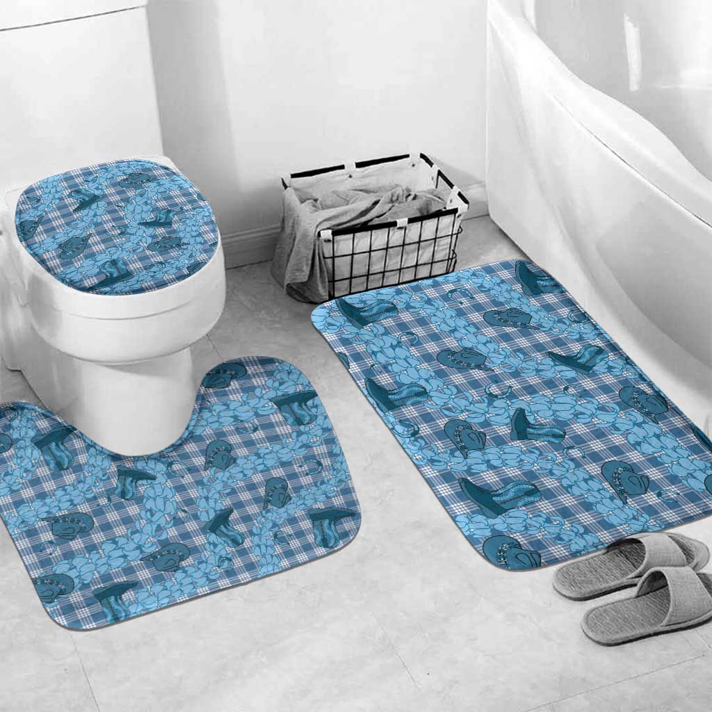 Cyan Palaka Hawaii Cowboy Bathroom Set Puakenikeni Lei Paniolo Papale Seamless Vibes - Polynesian Pride