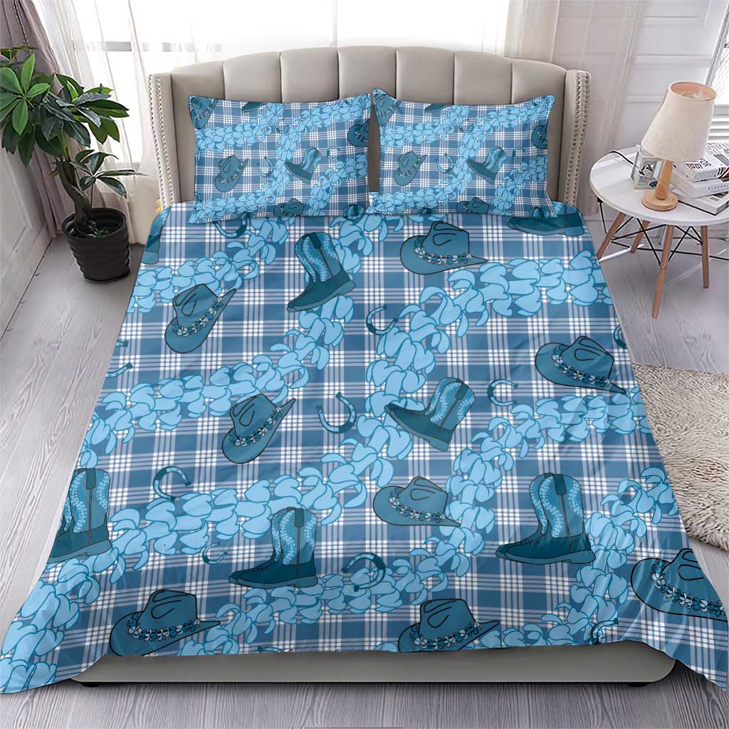 Cyan Palaka Hawaii Cowboy Bedding Set Puakenikeni Lei Paniolo Papale Seamless Vibes - Polynesian Pride
