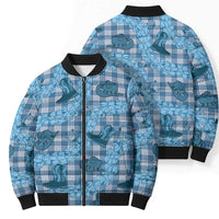 Cyan Palaka Hawaii Cowboy Bomber Puffer Jacket Puakenikeni Lei Paniolo Papale Seamless Vibes - Polynesian Pride