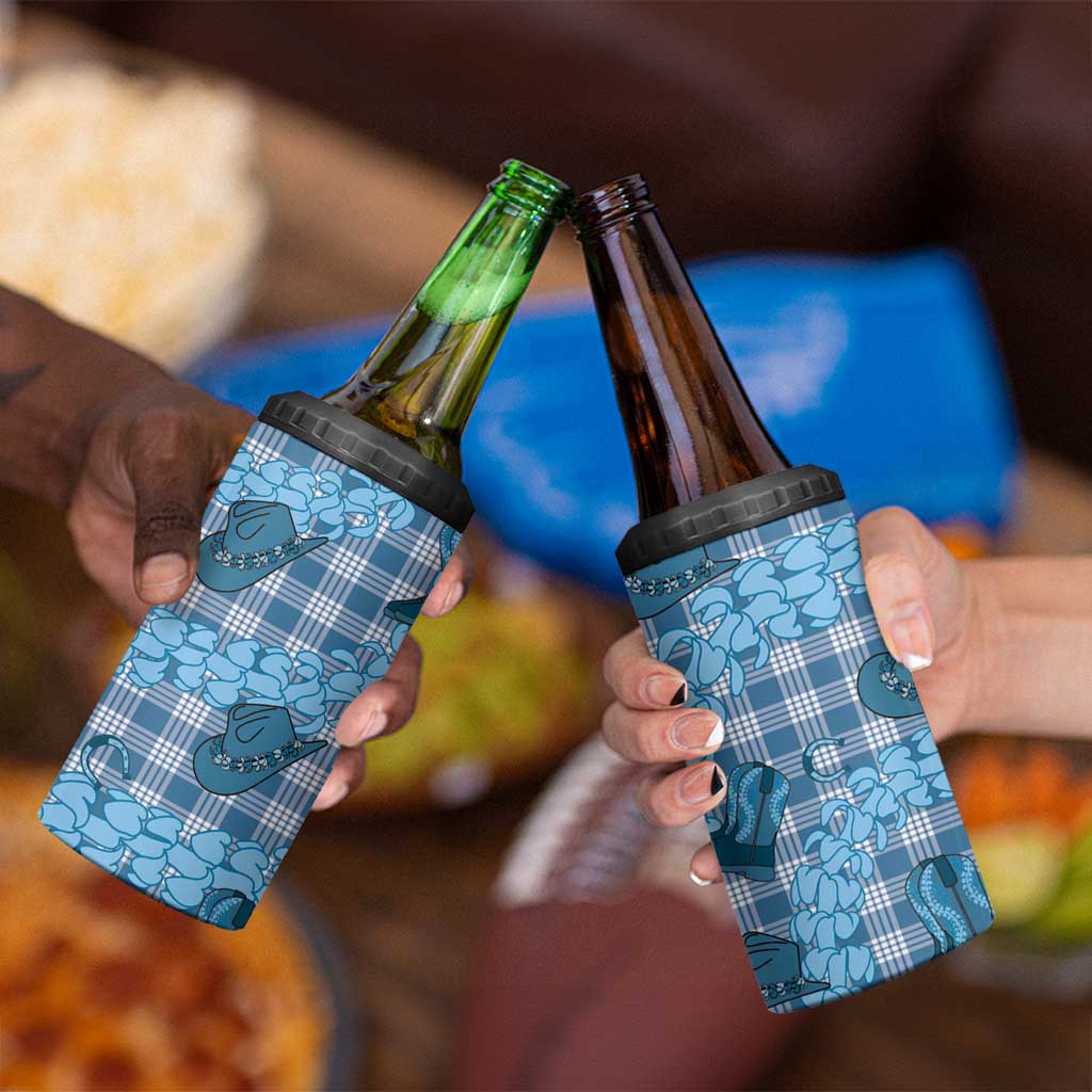 Cyan Palaka Hawaii Cowboy 4 in 1 Can Cooler Tumbler Puakenikeni Lei Paniolo Papale Seamless Vibes - Polynesian Pride