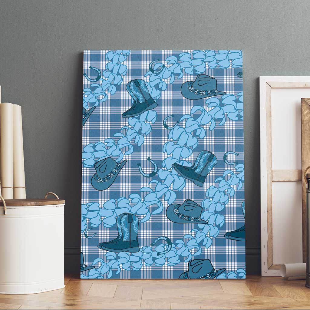 Cyan Palaka Hawaii Cowboy Canvas Wall Art Puakenikeni Lei Paniolo Papale Seamless Vibes - Polynesian Pride