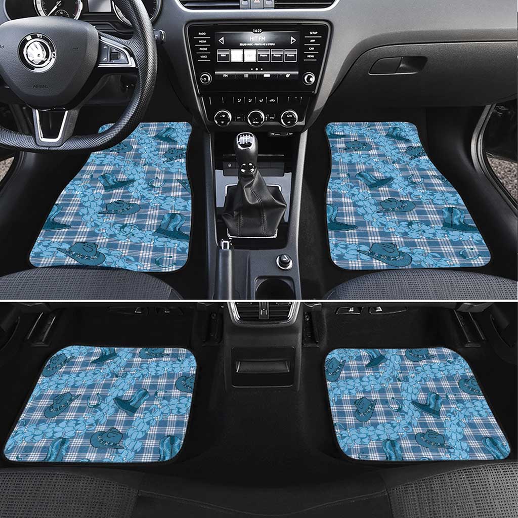 Cyan Palaka Hawaii Cowboy Car Mats Puakenikeni Lei Paniolo Papale Seamless Vibes - Polynesian Pride