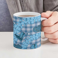 Cyan Palaka Hawaii Cowboy Ceramic Mug Puakenikeni Lei Paniolo Papale Seamless Vibes - Polynesian Pride