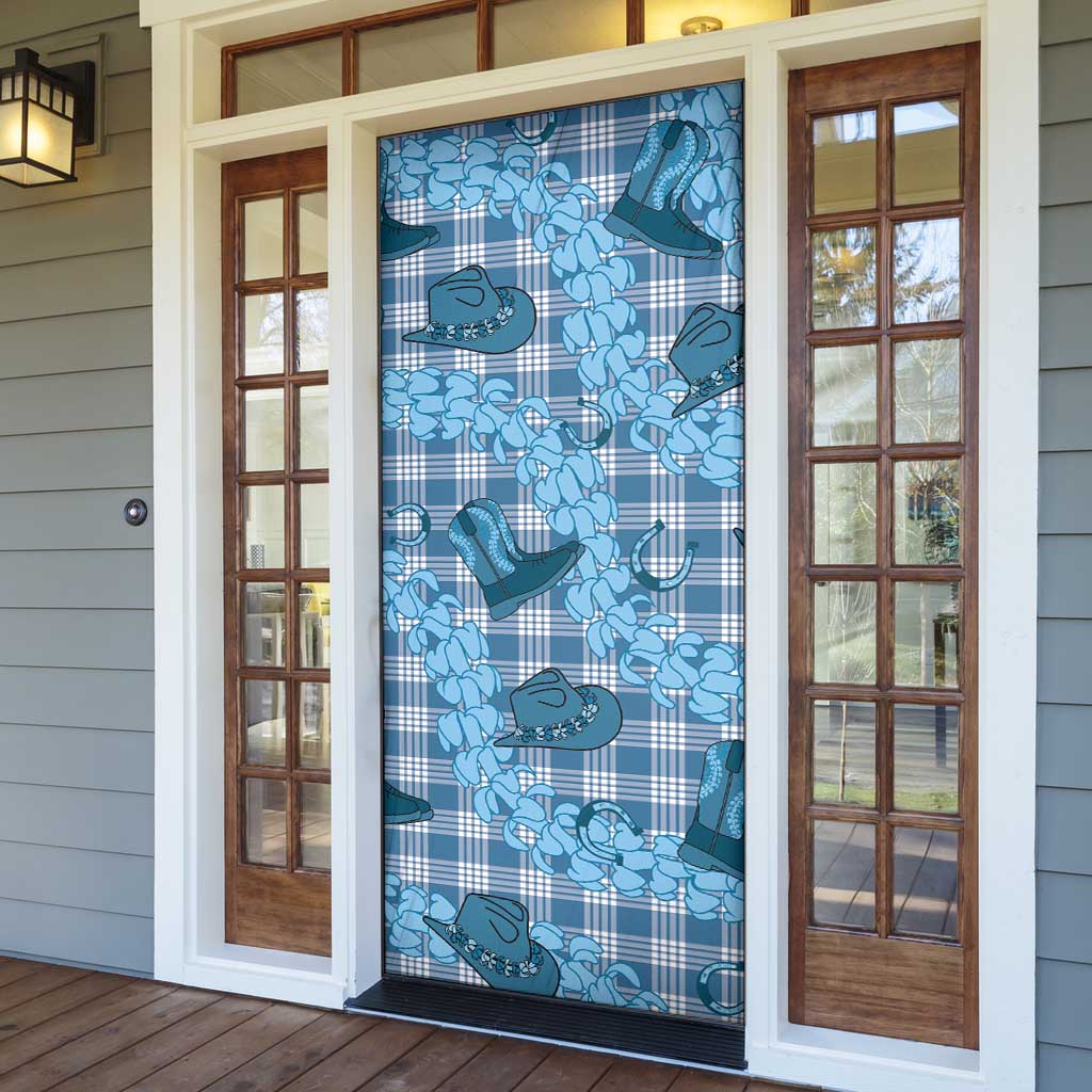 Cyan Palaka Hawaii Cowboy Door Cover Puakenikeni Lei Paniolo Papale Seamless Vibes - Polynesian Pride