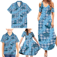 Cyan Palaka Hawaii Cowboy Family Matching Summer Maxi Dress and Hawaiian Shirt Puakenikeni Lei Paniolo Papale Seamless Vibes - Polynesian Pride