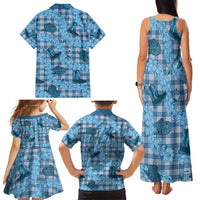 Cyan Palaka Hawaii Cowboy Family Matching Tank Maxi Dress and Hawaiian Shirt Puakenikeni Lei Paniolo Papale Seamless Vibes - Polynesian Pride