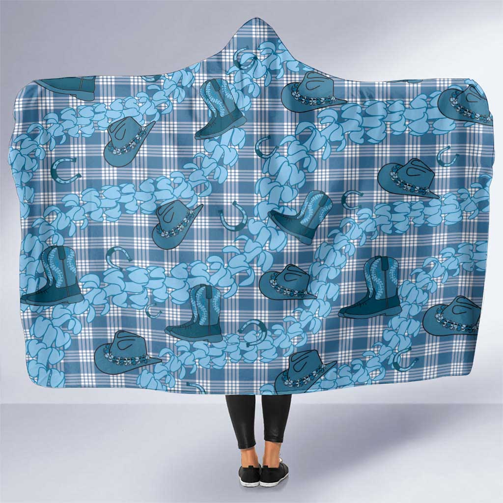 Cyan Palaka Hawaii Cowboy Hooded Blanket Puakenikeni Lei Paniolo Papale Seamless Vibes - Polynesian Pride