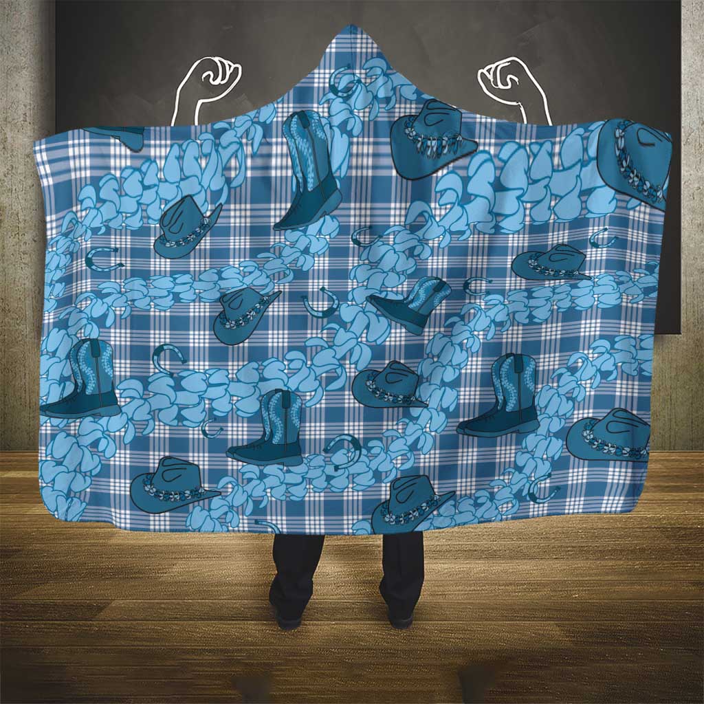 Cyan Palaka Hawaii Cowboy Hooded Blanket Puakenikeni Lei Paniolo Papale Seamless Vibes - Polynesian Pride
