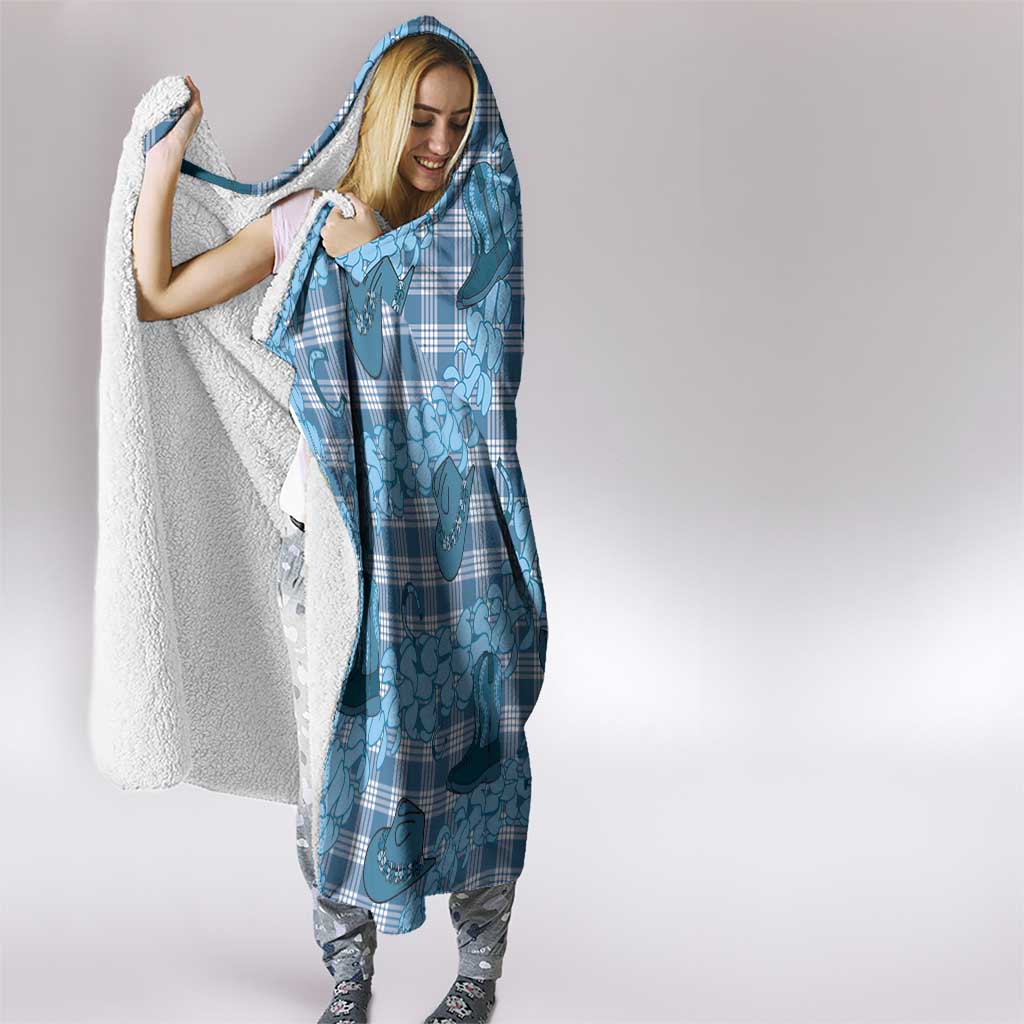 Cyan Palaka Hawaii Cowboy Hooded Blanket Puakenikeni Lei Paniolo Papale Seamless Vibes - Polynesian Pride