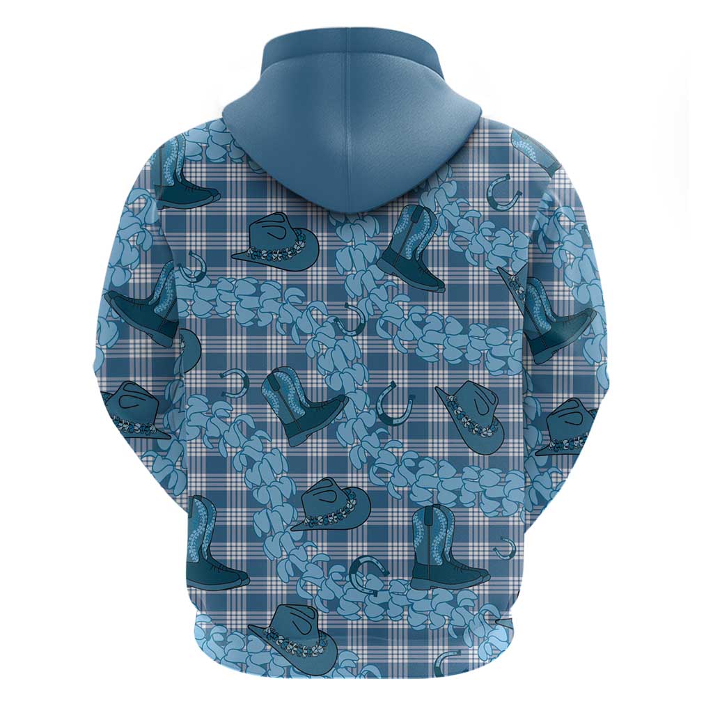 Cyan Palaka Hawaii Cowboy Hoodie Puakenikeni Lei Paniolo Papale Seamless Vibes - Polynesian Pride
