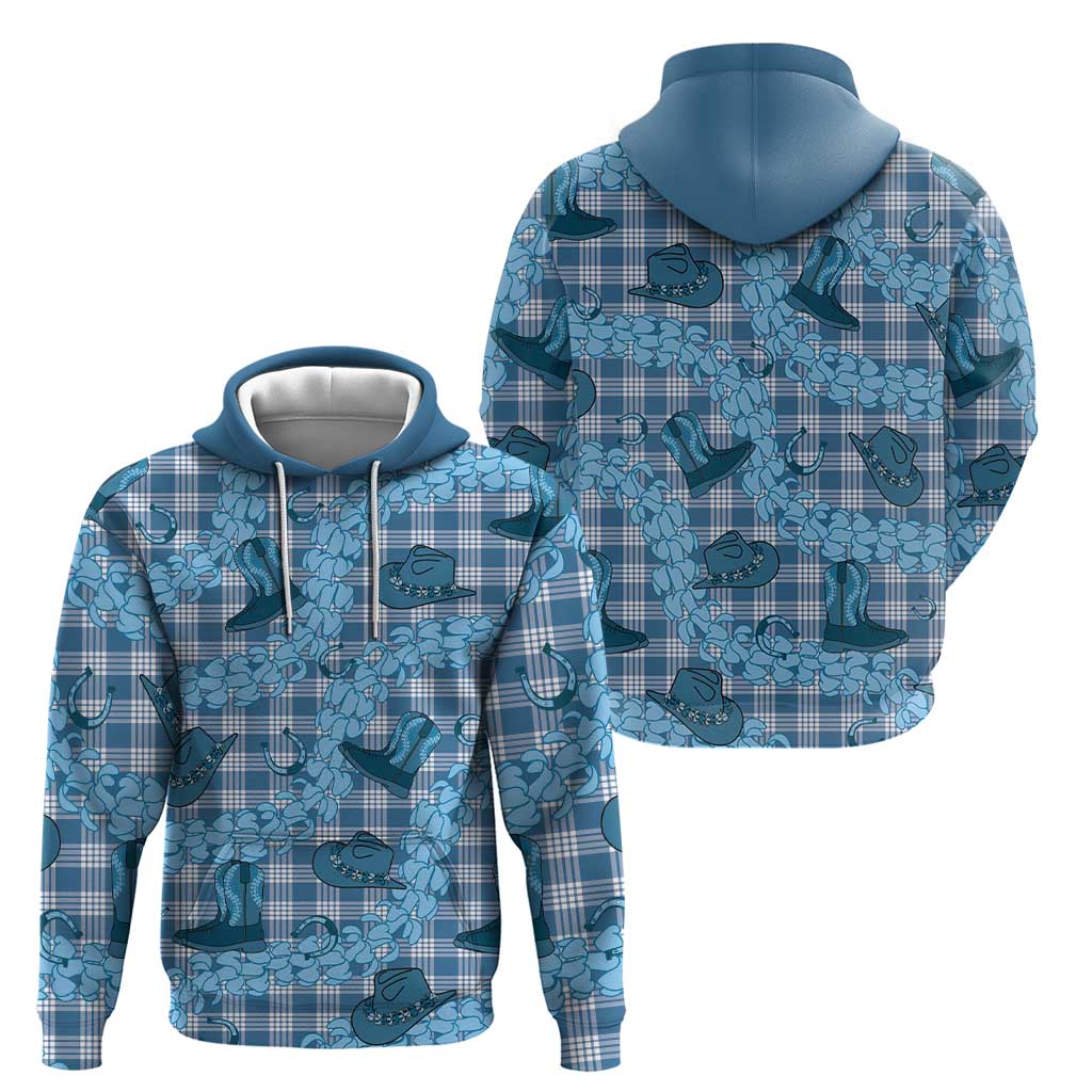 Cyan Palaka Hawaii Cowboy Hoodie Puakenikeni Lei Paniolo Papale Seamless Vibes - Polynesian Pride