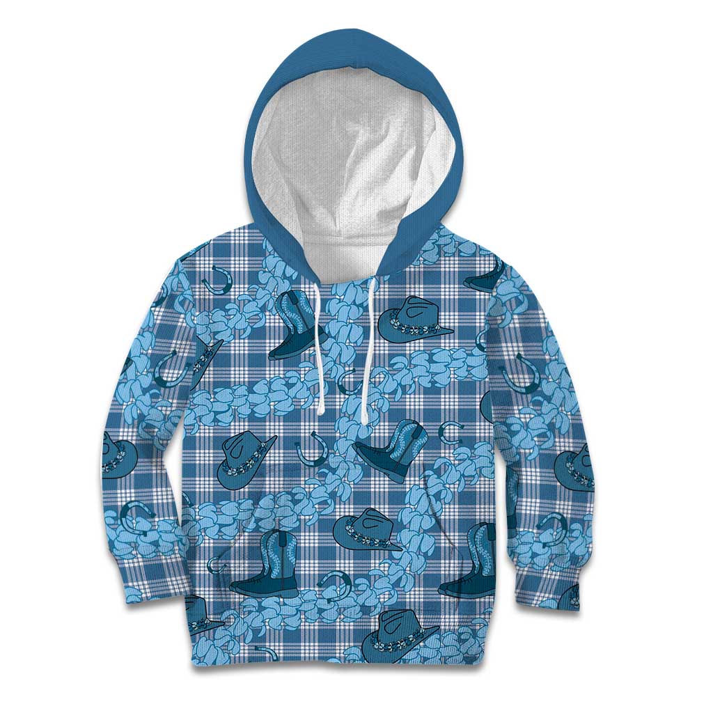 Cyan Palaka Hawaii Cowboy Kid Hoodie Puakenikeni Lei Paniolo Papale Seamless Vibes - Polynesian Pride
