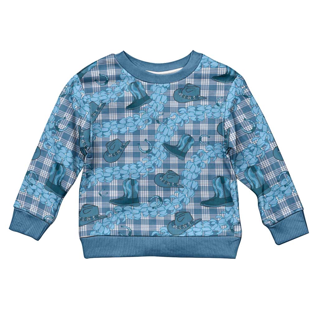 Cyan Palaka Hawaii Cowboy Kid Ugly Christmas Sweater Puakenikeni Lei Paniolo Papale Seamless Vibes - Polynesian Pride