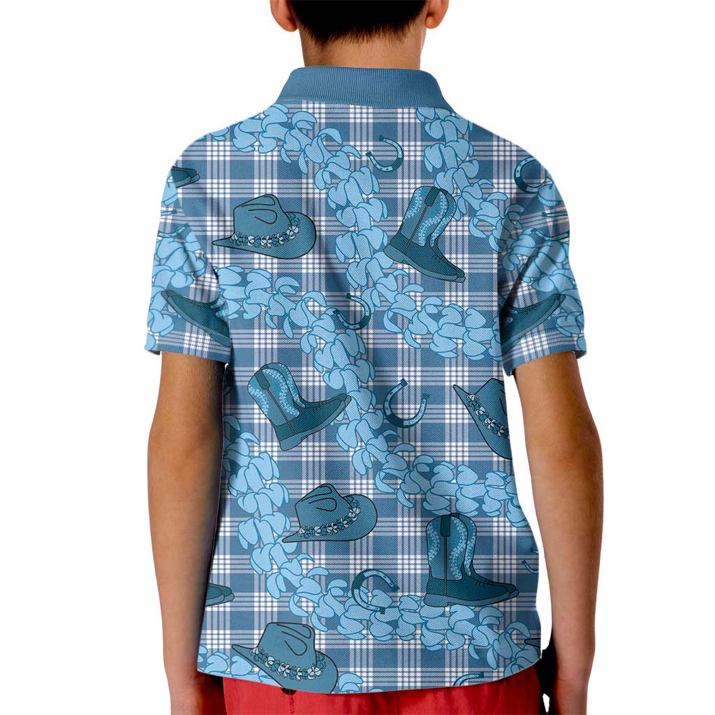 Cyan Palaka Hawaii Cowboy Kid Polo Shirt Puakenikeni Lei Paniolo Papale Seamless Vibes - Polynesian Pride