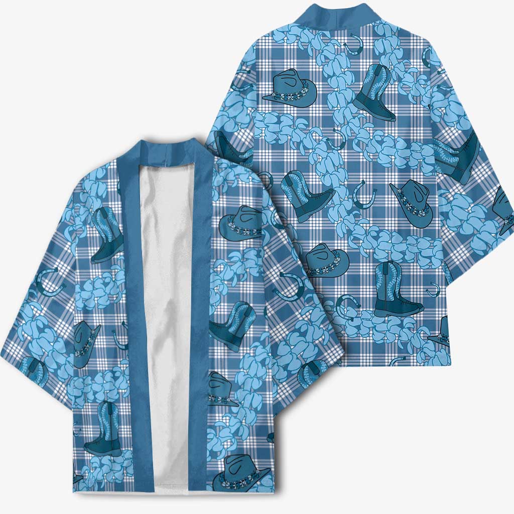 Cyan Palaka Hawaii Cowboy Kimono Puakenikeni Lei Paniolo Papale Seamless Vibes - Polynesian Pride
