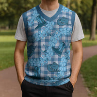 Cyan Palaka Hawaii Cowboy Christmas Knitted V-Neck Vest Puakenikeni Lei Paniolo Papale Seamless Vibes - Polynesian Pride