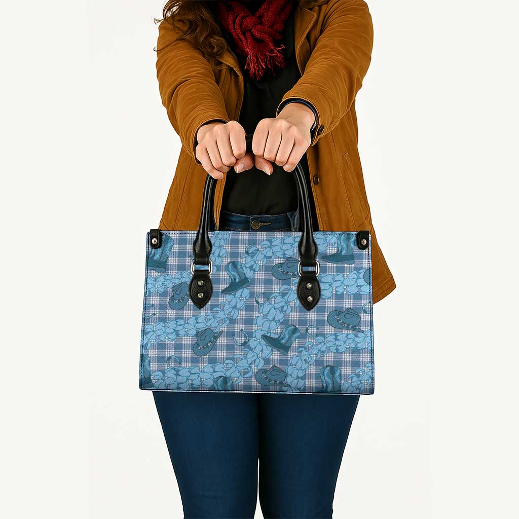 Cyan Palaka Hawaii Cowboy Leather Bag Puakenikeni Lei Paniolo Papale Seamless Vibes - Polynesian Pride