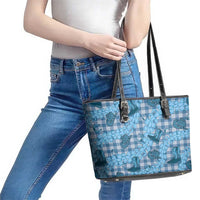 Cyan Palaka Hawaii Cowboy Leather Tote Bag Puakenikeni Lei Paniolo Papale Seamless Vibes - Polynesian Pride