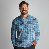 Cyan Palaka Hawaii Cowboy Long Sleeve Polo Shirt Puakenikeni Lei Paniolo Papale Seamless Vibes - Polynesian Pride