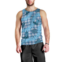 Cyan Palaka Hawaii Cowboy Men Tank Top Puakenikeni Lei Paniolo Papale Seamless Vibes - Polynesian Pride