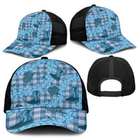 Cyan Palaka Hawaii Cowboy Mesh Trucker Cap Puakenikeni Lei Paniolo Papale Seamless Vibes - Polynesian Pride