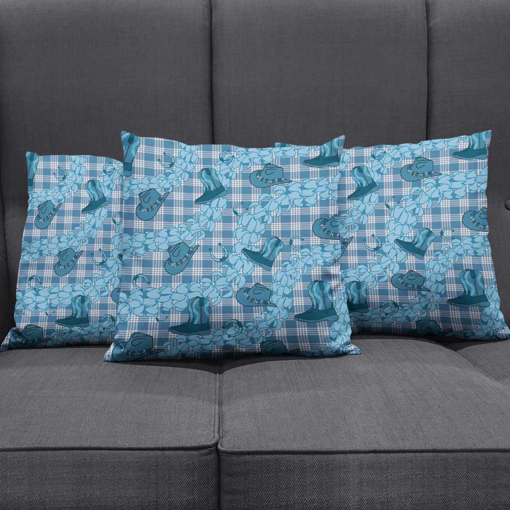 Cyan Palaka Hawaii Cowboy Pillow Cover Puakenikeni Lei Paniolo Papale Seamless Vibes - Polynesian Pride