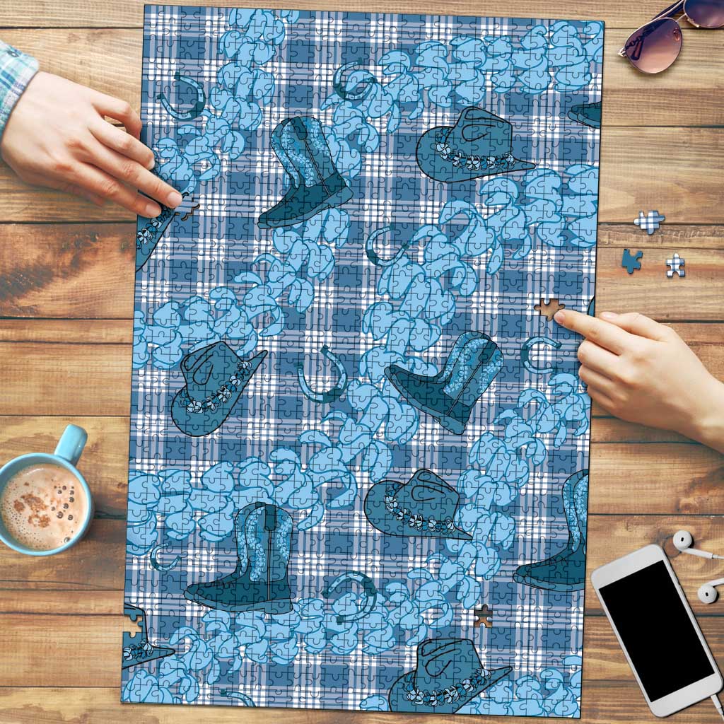 Cyan Palaka Hawaii Cowboy Puzzle Puakenikeni Lei Paniolo Papale Seamless Vibes - Polynesian Pride