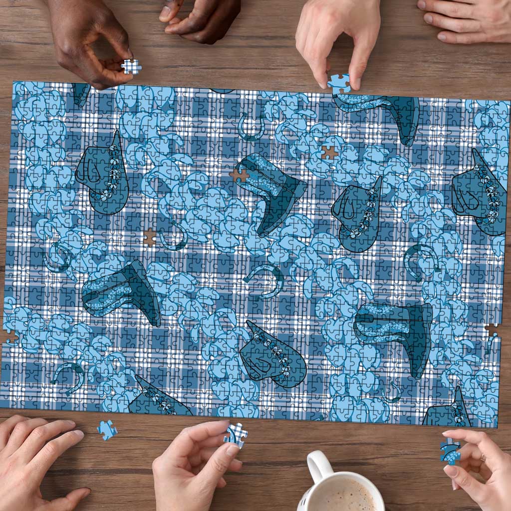 Cyan Palaka Hawaii Cowboy Puzzle Puakenikeni Lei Paniolo Papale Seamless Vibes - Polynesian Pride