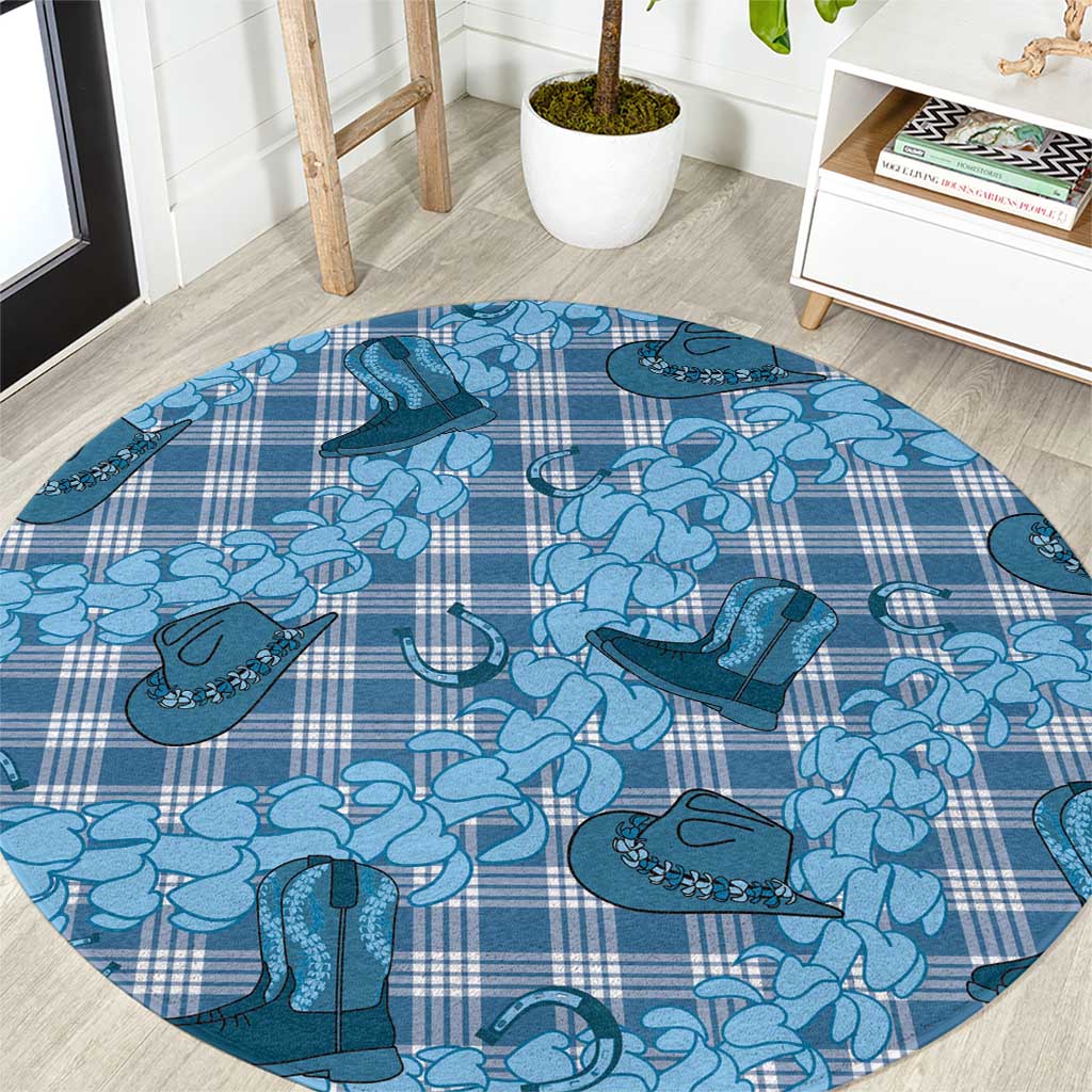 Cyan Palaka Hawaii Cowboy Round Carpet Puakenikeni Lei Paniolo Papale Seamless Vibes - Polynesian Pride