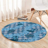 Cyan Palaka Hawaii Cowboy Round Carpet Puakenikeni Lei Paniolo Papale Seamless Vibes - Polynesian Pride