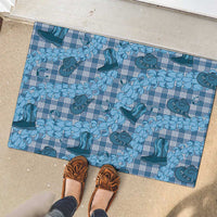 Cyan Palaka Hawaii Cowboy Rubber Doormat Puakenikeni Lei Paniolo Papale Seamless Vibes - Polynesian Pride