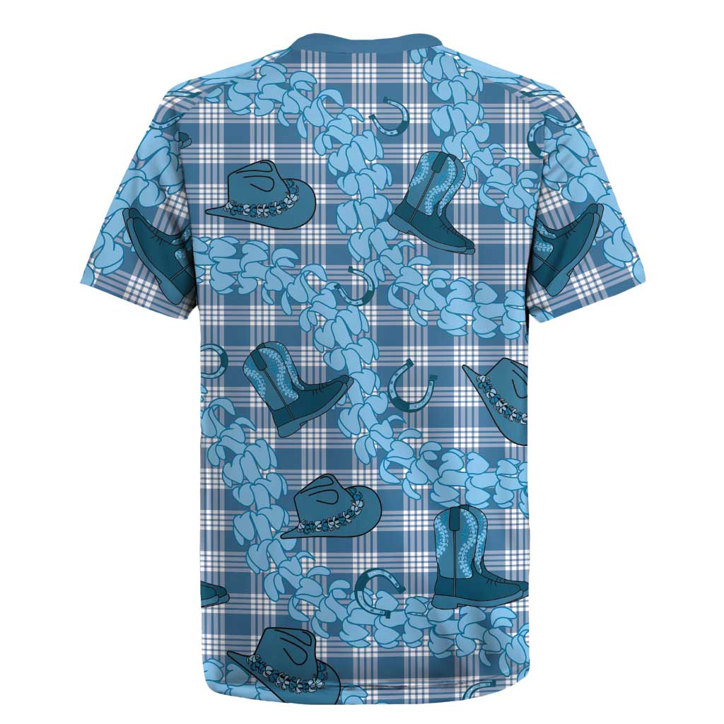 Cyan Palaka Hawaii Cowboy Rugby Jersey Puakenikeni Lei Paniolo Papale Seamless Vibes - Polynesian Pride