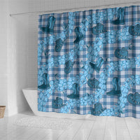 Cyan Palaka Hawaii Cowboy Shower Curtain Puakenikeni Lei Paniolo Papale Seamless Vibes - Polynesian Pride