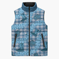Cyan Palaka Hawaii Cowboy Sleeveless Puffer Jacket Puakenikeni Lei Paniolo Papale Seamless Vibes - Polynesian Pride