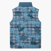 Cyan Palaka Hawaii Cowboy Sleeveless Puffer Jacket Puakenikeni Lei Paniolo Papale Seamless Vibes - Polynesian Pride