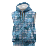 Cyan Palaka Hawaii Cowboy Sleeveless Zip Hoodie Puakenikeni Lei Paniolo Papale Seamless Vibes - Polynesian Pride