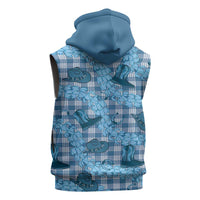 Cyan Palaka Hawaii Cowboy Sleeveless Zip Hoodie Puakenikeni Lei Paniolo Papale Seamless Vibes - Polynesian Pride