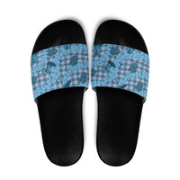 Cyan Palaka Hawaii Cowboy Slide Sandals Puakenikeni Lei Paniolo Papale Seamless Vibes - Polynesian Pride