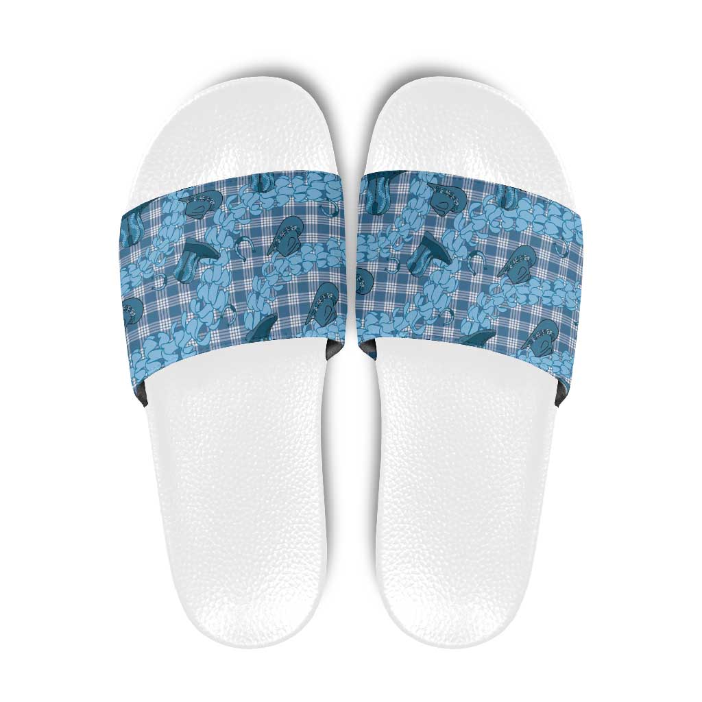 Cyan Palaka Hawaii Cowboy Slide Sandals Puakenikeni Lei Paniolo Papale Seamless Vibes - Polynesian Pride
