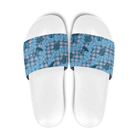Cyan Palaka Hawaii Cowboy Slide Sandals Puakenikeni Lei Paniolo Papale Seamless Vibes - Polynesian Pride