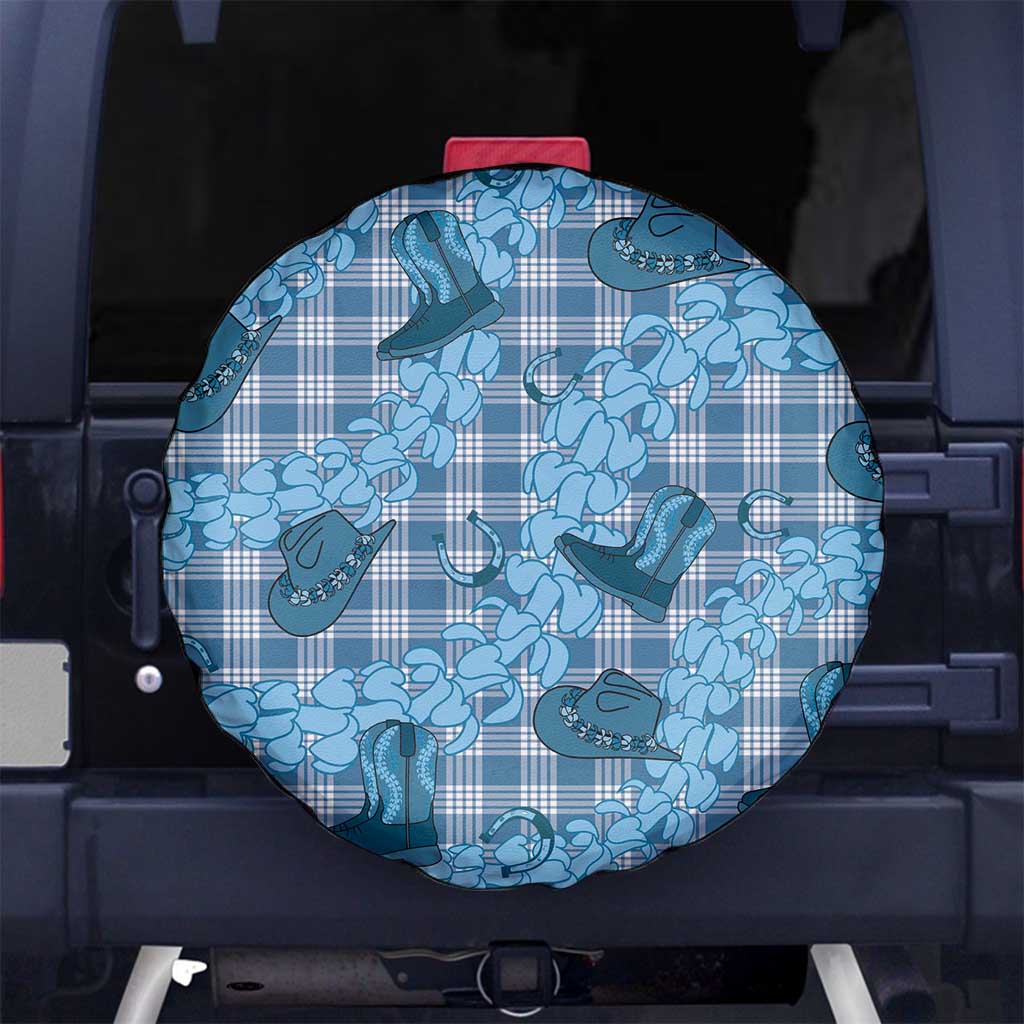 Cyan Palaka Hawaii Cowboy Spare Tire Cover Puakenikeni Lei Paniolo Papale Seamless Vibes - Polynesian Pride