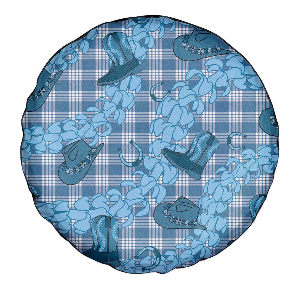 Cyan Palaka Hawaii Cowboy Spare Tire Cover Puakenikeni Lei Paniolo Papale Seamless Vibes - Polynesian Pride